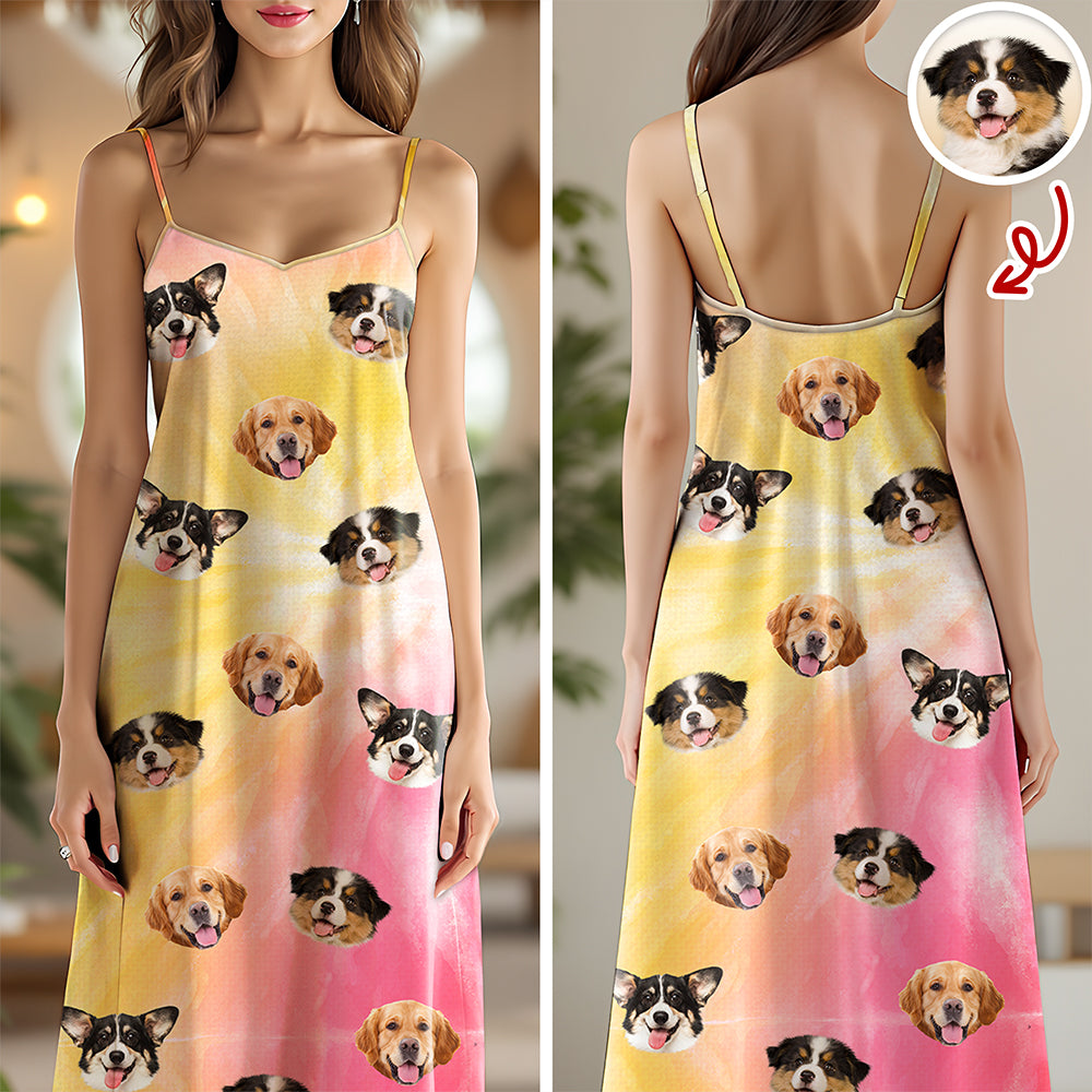 Custom Dog Photo Tie Dye Background Hawaii Cami Maxi Dress HO82 901982