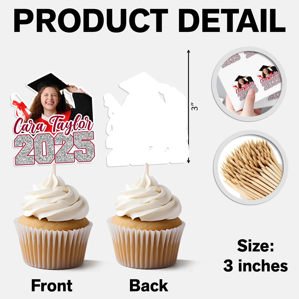 Custom Photo Class of 2025 Graduation Decoration Cupcake Toppers HA75 891996