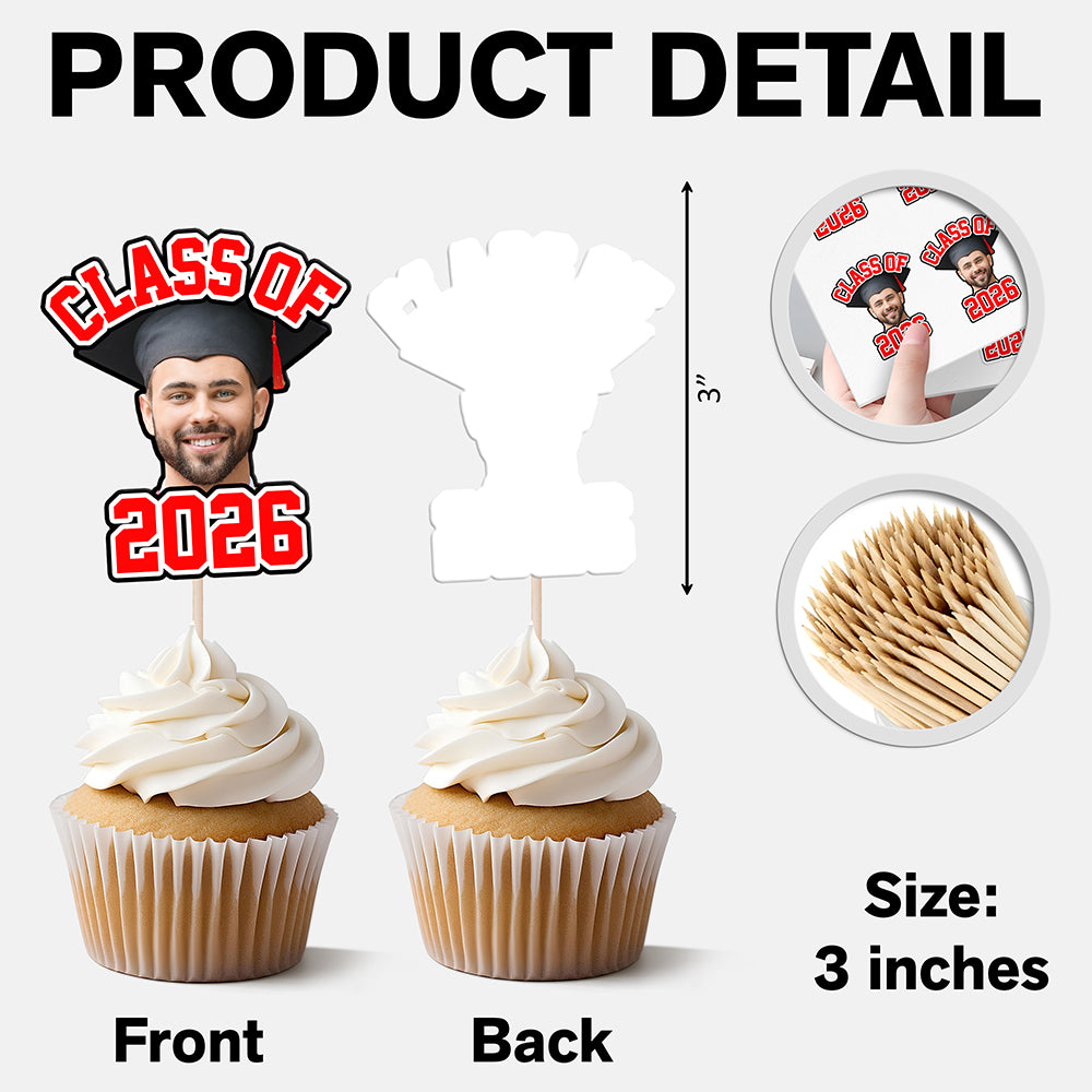 Custom Cute Face Class of 2026 Cupcake Toppers Graduation Party Favors LM32 899395