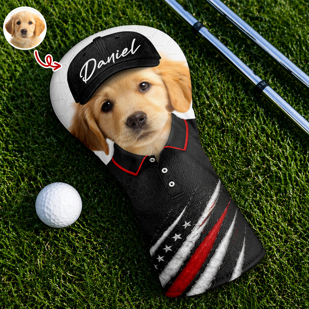 Custom Pet Photo Golf Ball Pattern With America Flag Golf Head Cover HO82 902454