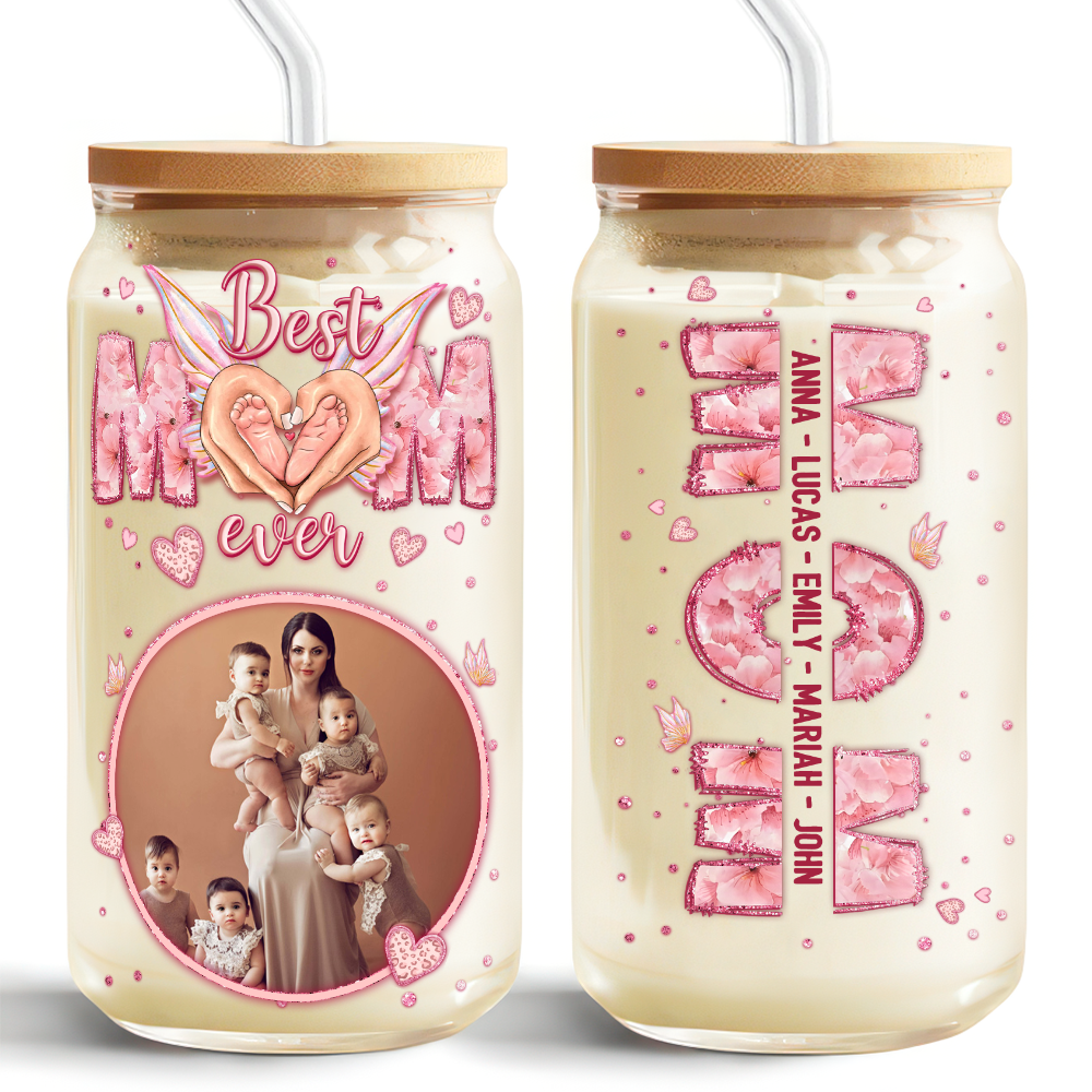 Custom Photo Best Mom Ever Mother's Day Glass Can With Lid TH10 892525