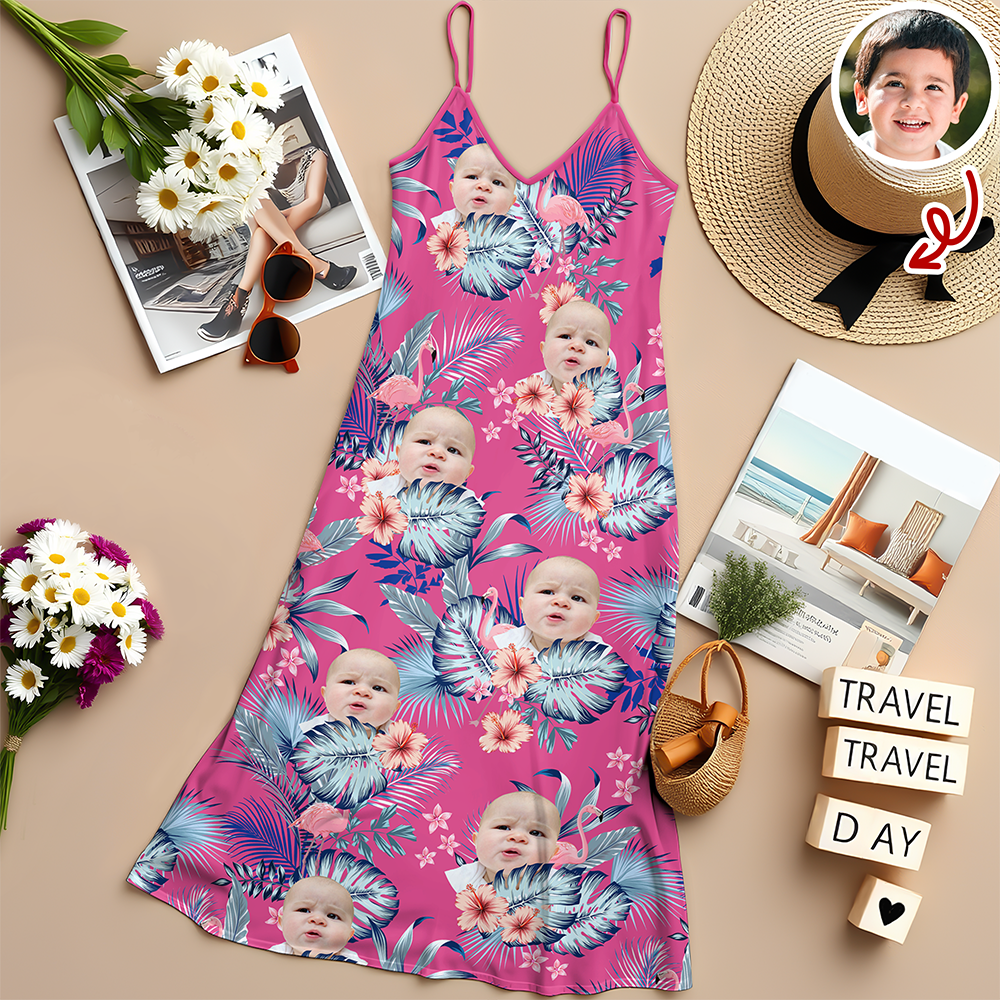 Custom Human Photo Tropical Vacation Aloha Hawaii Cami Maxi Dress HO82 901978