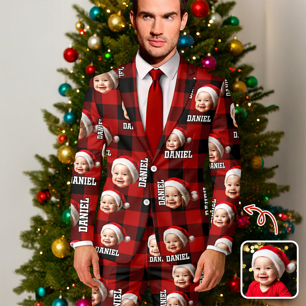 Custom Funny Face Photo With Christmas Background Family Men's Suits HO82 N369 900226