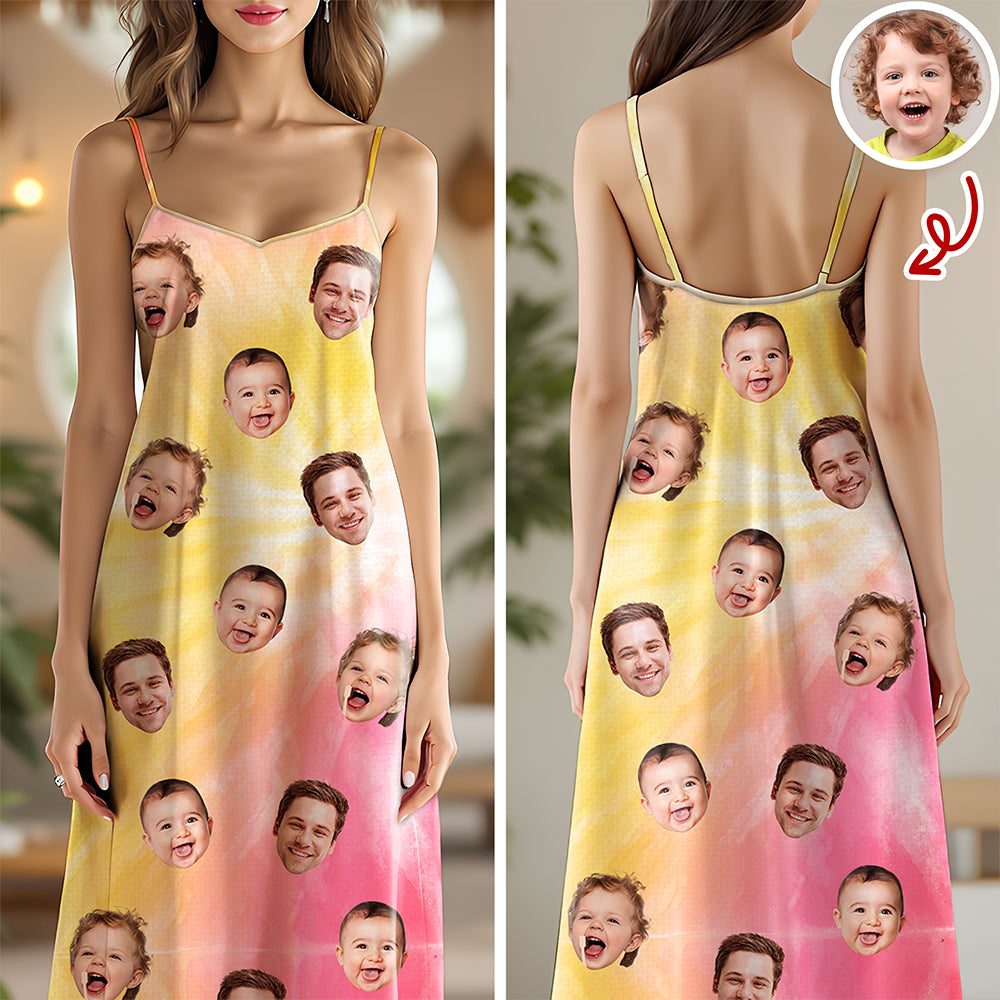 Custom Human Photo Tie Dye Background Hawaii Cami Maxi Dress HO82 901994