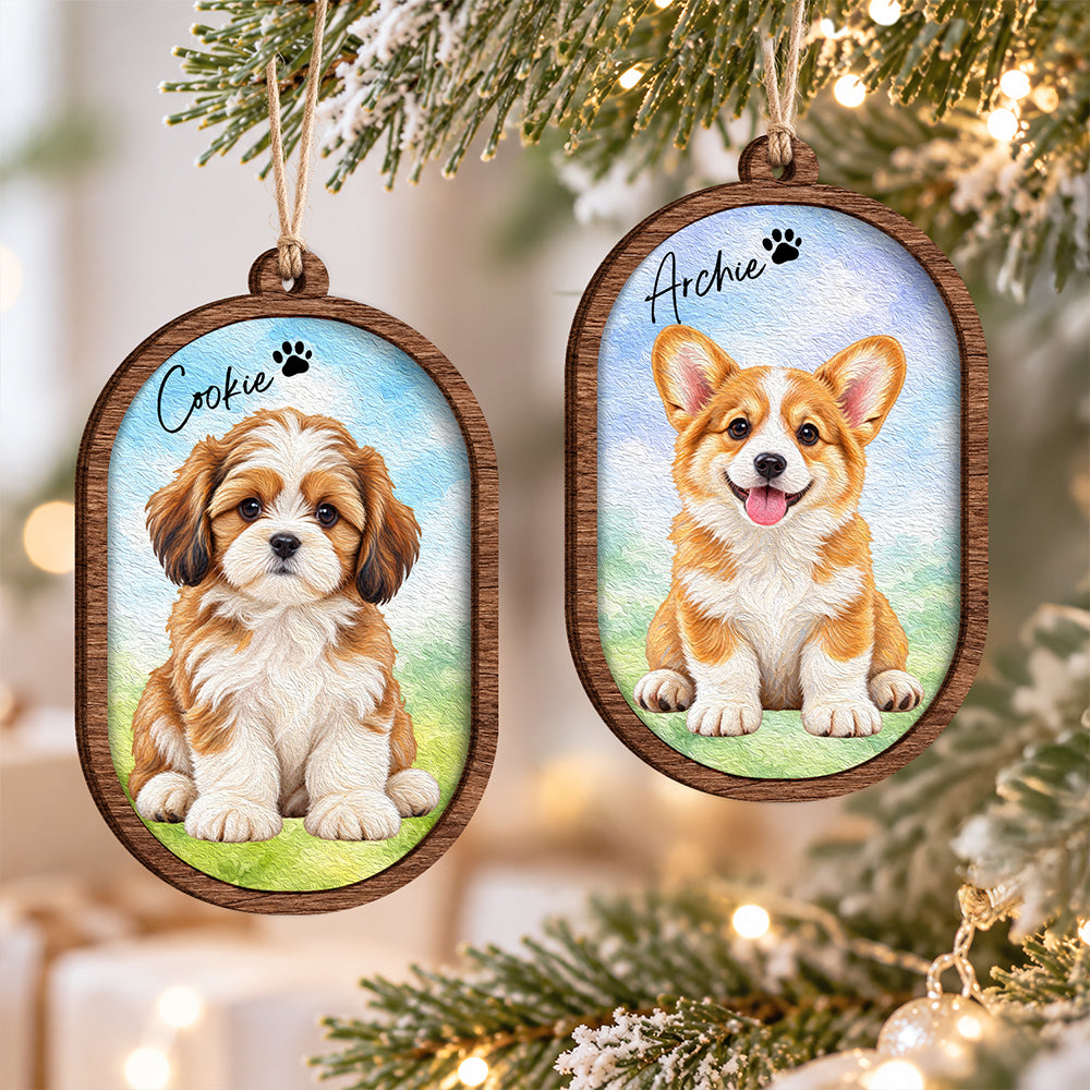 Custom Dog Photo Christmas 2 Layers Wooden Ornament LM32 670197