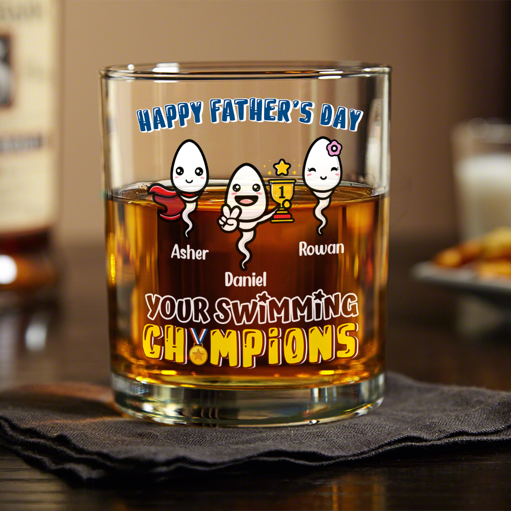 Happy Father's Day Your Swimming Champion Personalized Whiskey Glass Funny Father's Day Gift CH07 895364