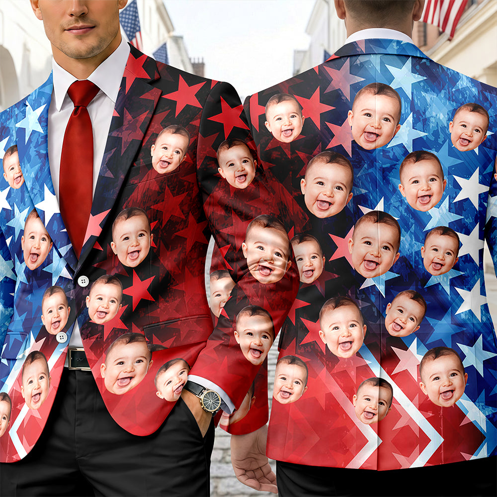 Custom Face Photo With US Flag Vertical Stripes Men's Suit HO82 902078