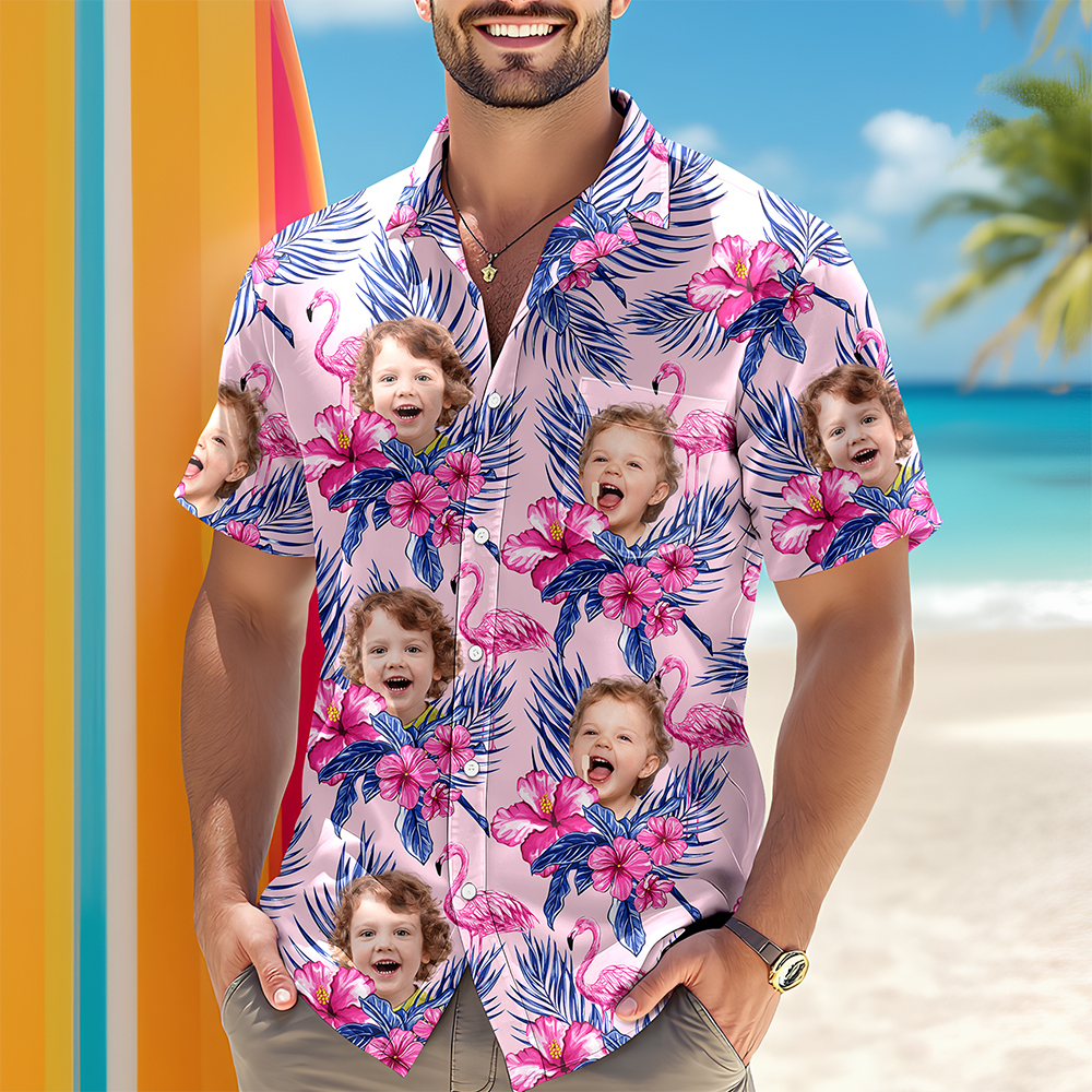 Custom Funny Photo Kid Flamingo Hawai Shirt Summer Gift, Family Gift HA75 892450