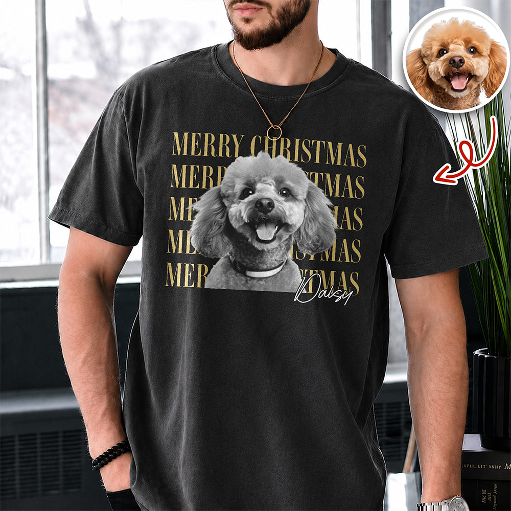 Personalized Vintage Dog Cat Photo Merry Christmas Comfort Shirt Gift For Dog Lovers HA75 922110