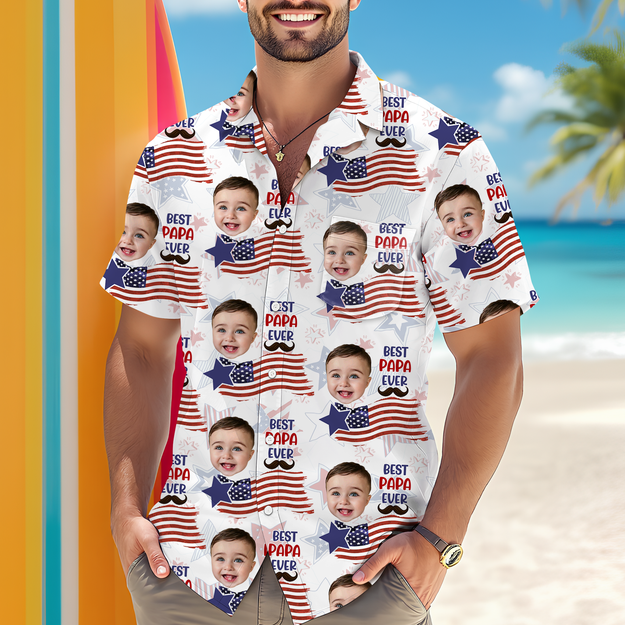Custom Photo Best Daddy Ever America Flag Hawaiian Shirt Independence Day Gift CH07 895690