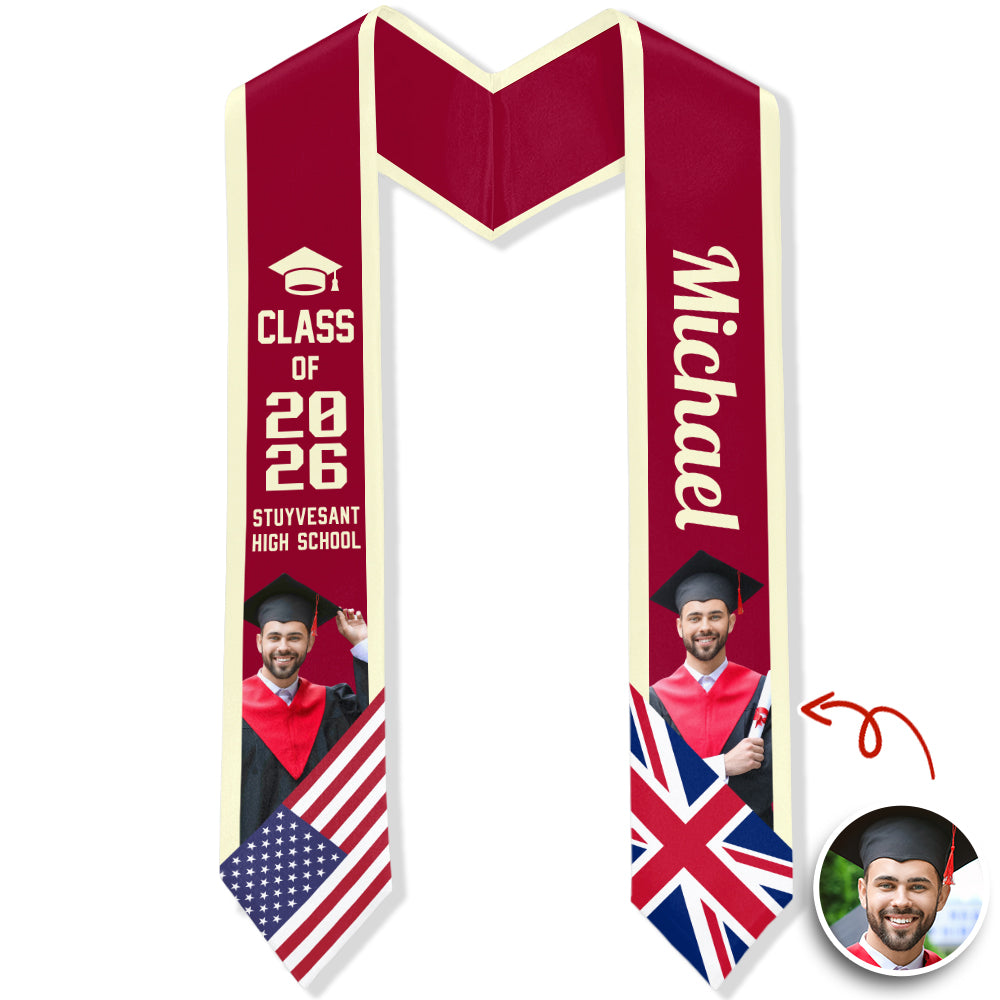 Custom Photo Country Flag Class of 2026 Graduation Stoles CH07 910060