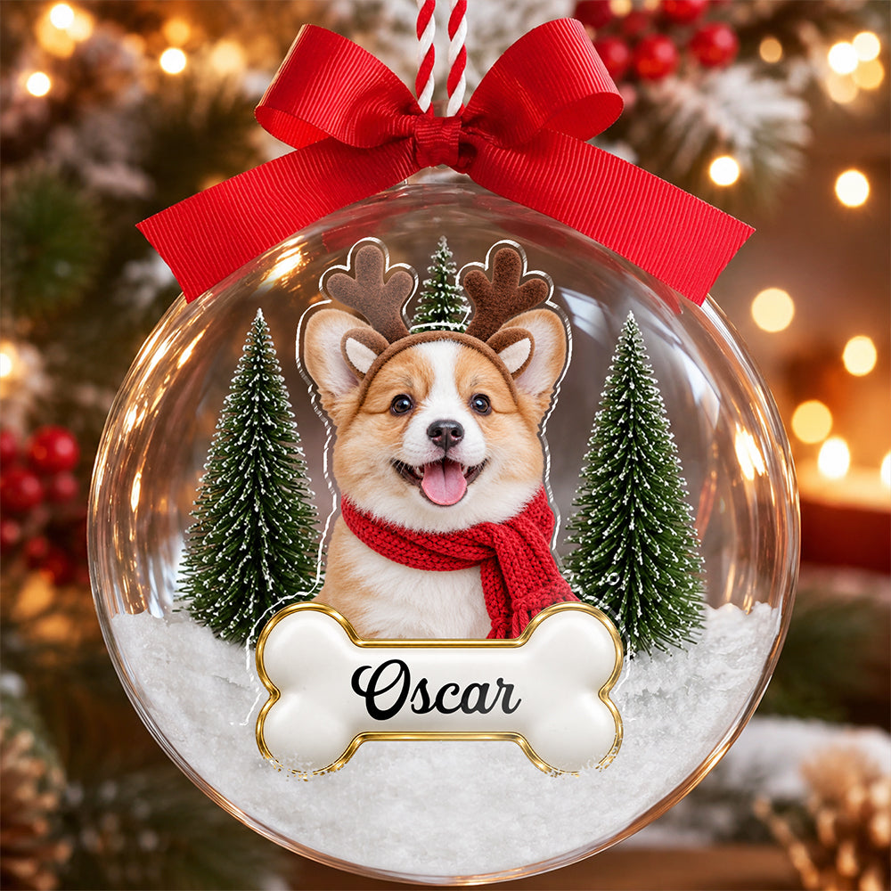 Custom Dog Photo & Name 3D Acrylic Ball Ornament CH07 180410