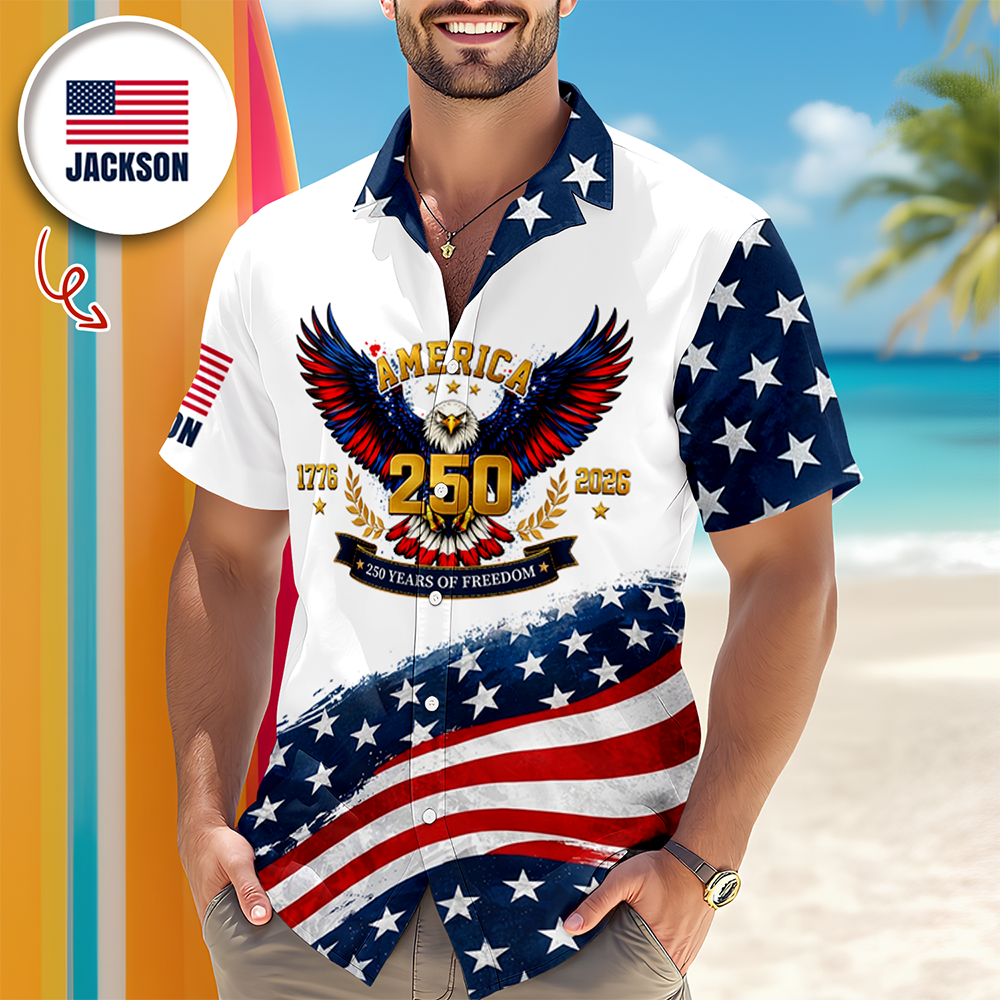 God Bless America Shirt – Personalized Name USA Flag Eagle Cross Hawaiian Shirt CH07 911292
