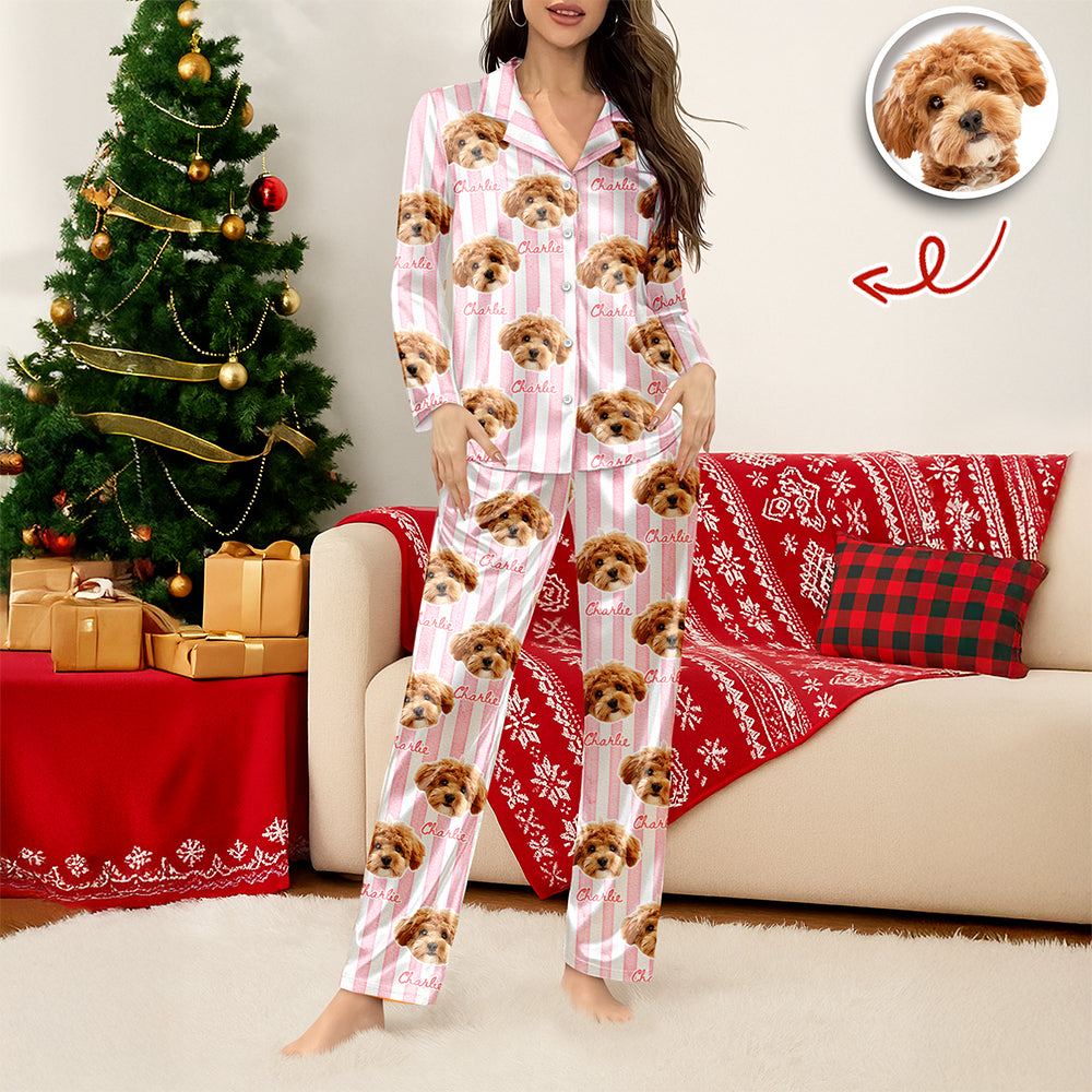Custom Dog Photo With Stripe Personalized Satin Pajamas For Dog Lover HO82 900762