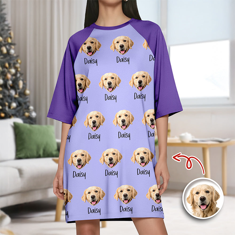 Custom Pet Portrait Raglan Nightgown – Personalized Dog/Cat/Person Photo & Name Gift TH10 898041