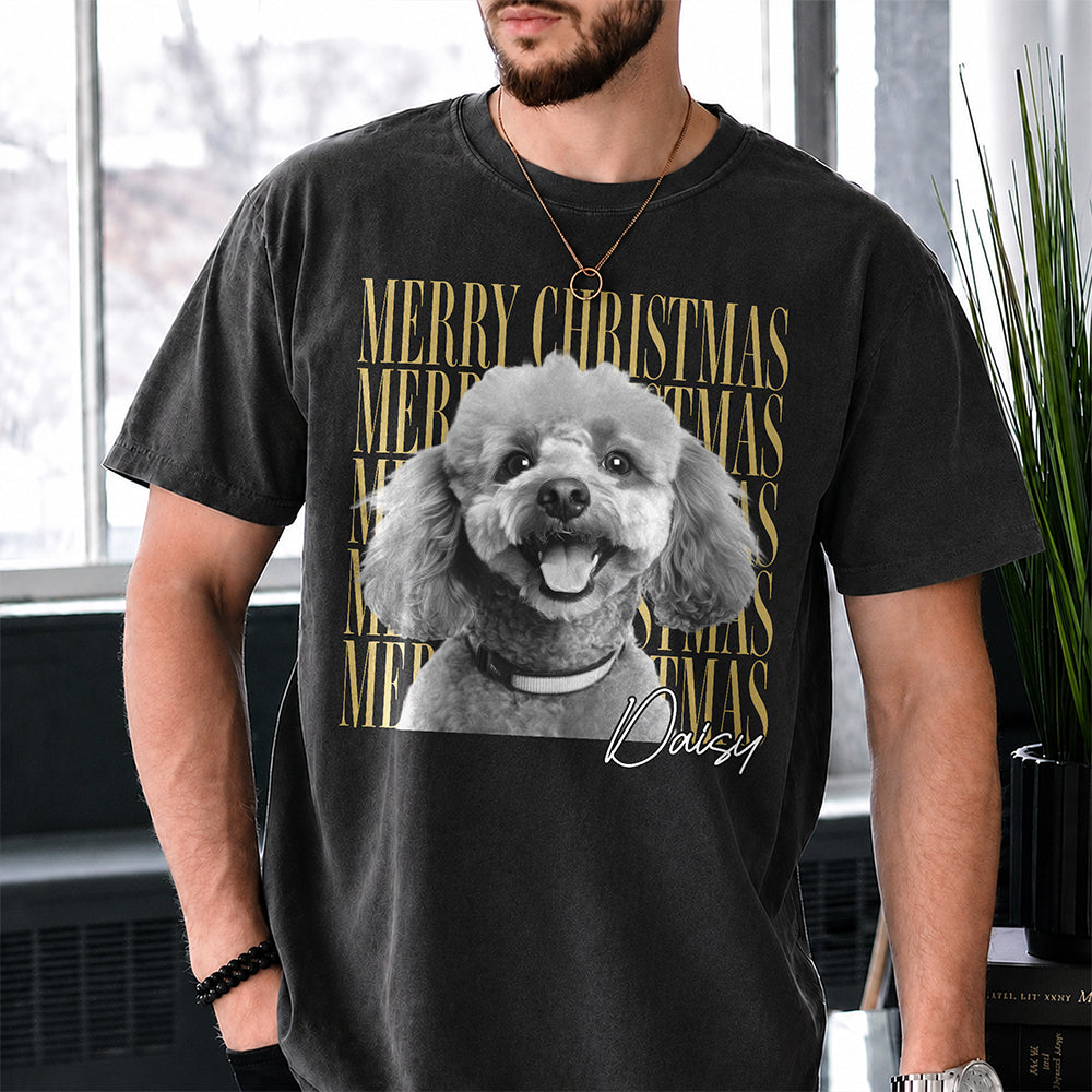 Personalized Vintage Dog Cat Photo Merry Christmas Comfort Shirt Gift For Dog Lovers HA75 922110