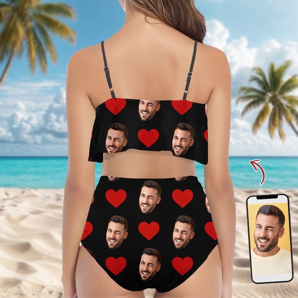 Custom Husband Face Bikini Swimsuit With Heart Pattern - Personalized Gift for Women LM32 899875