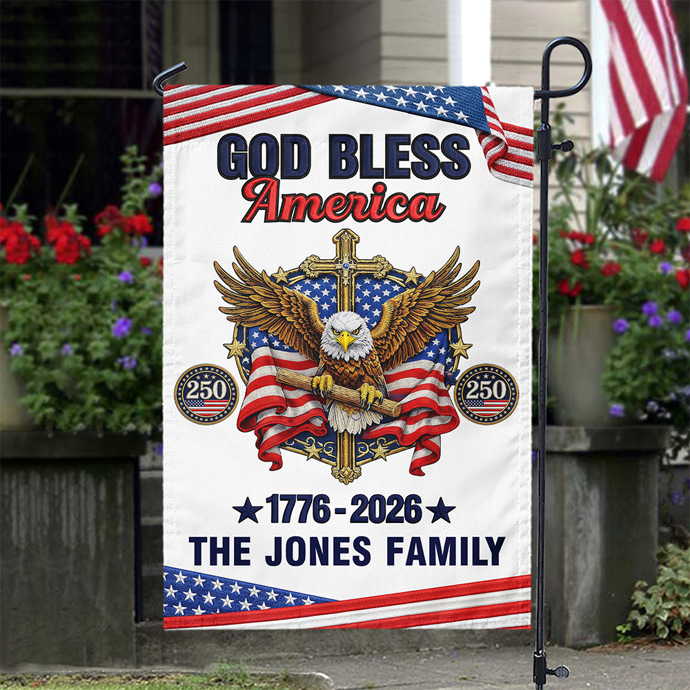 Custom Family Name God Bless America 1776-2026 250 Years Garden Flag LM32 899717