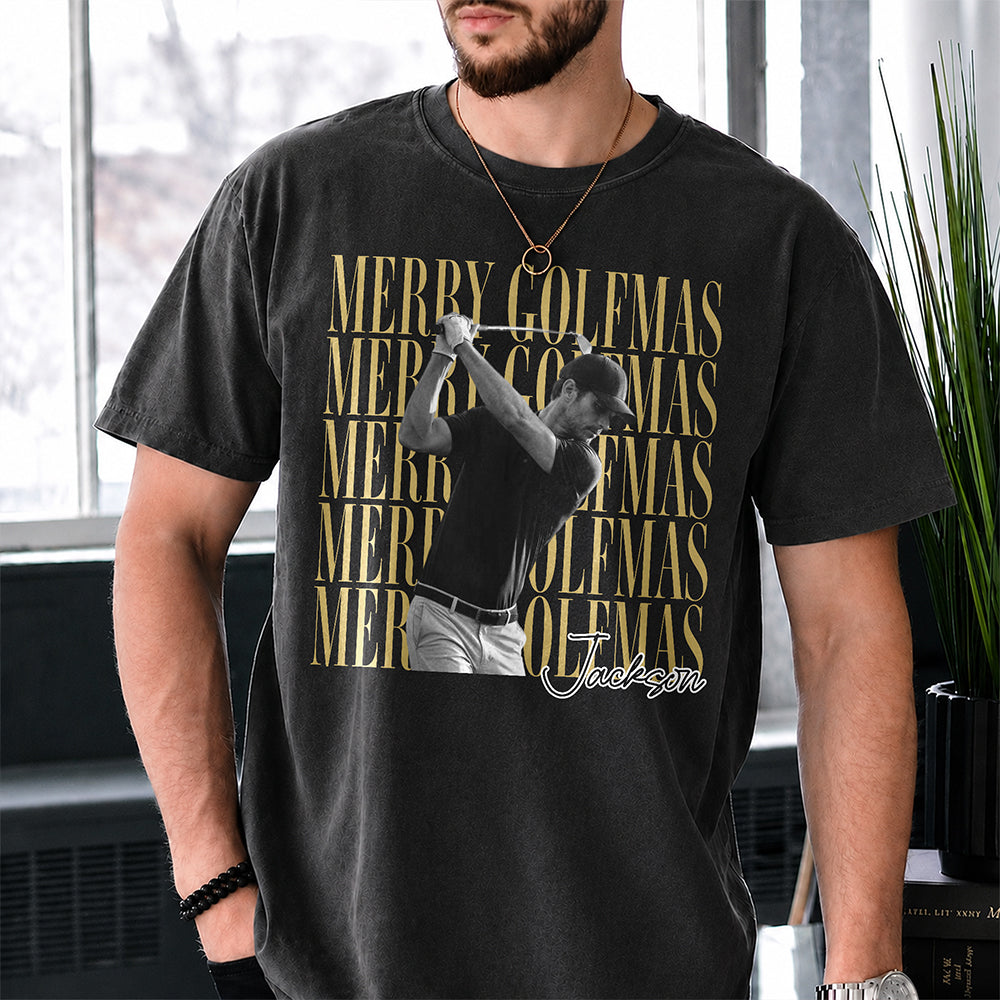 Personalized Vintage Photo Merry Golfmas Comfort Shirt Gift for Golf Lovers HA75 922118