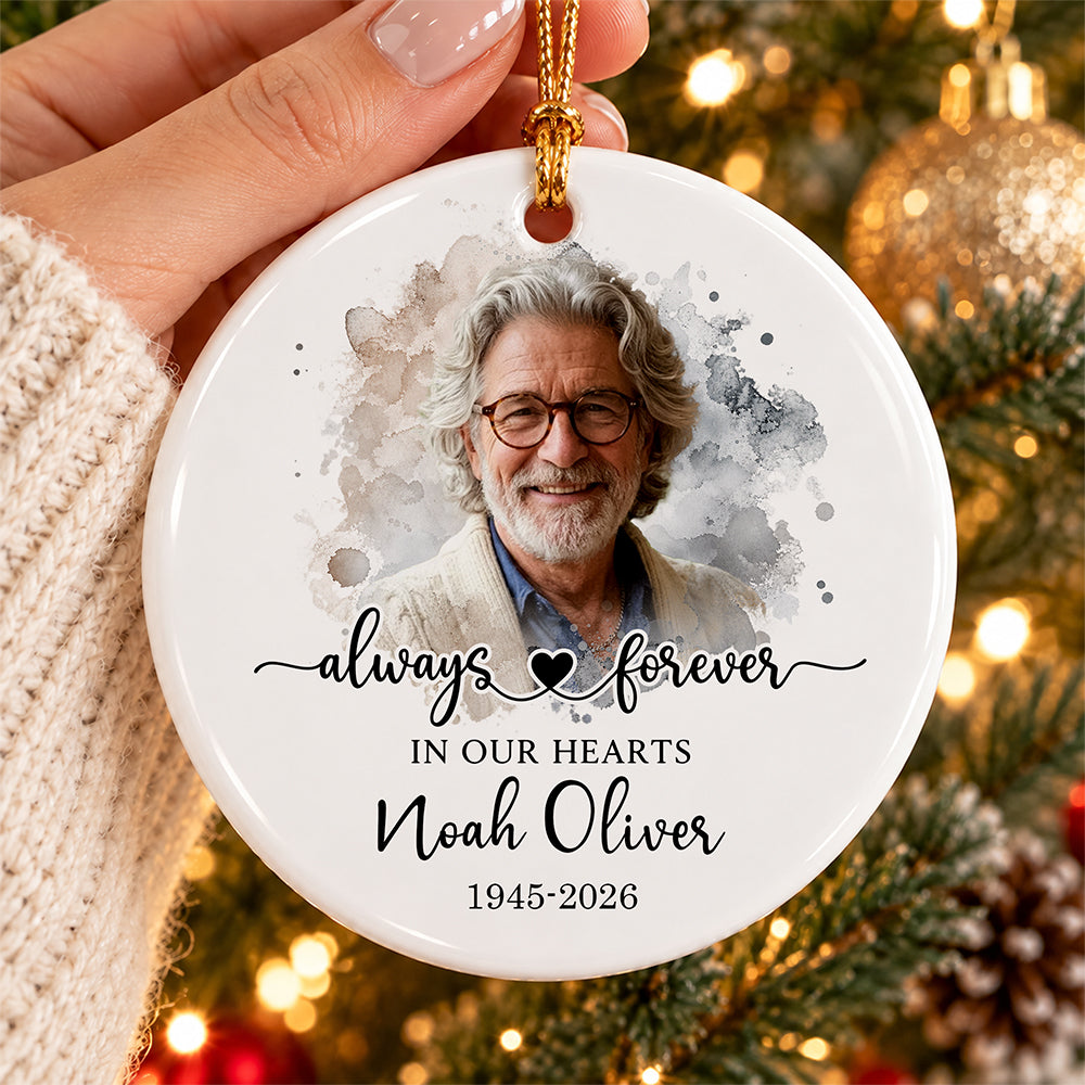 Personalized Memorial Photo Always Forever in Our Hearts Ceramic Ornament HO82 903898