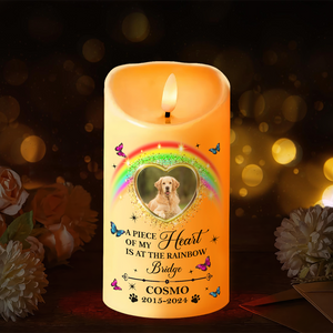 Custom Photo Pet Memorial A Piece Of My Heart Is At The Rainbow Bridge LED Candle HO82 891923