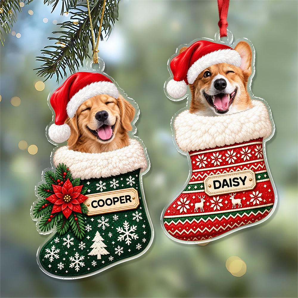 Custom Dog Photo Christmas Stocking Acrylic Ornament, Personalized Pet Holiday Keepsake CH07 180566