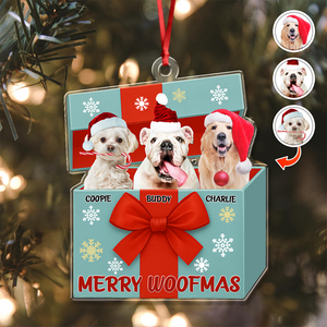Custom Dog Photo Merry Woofmas Acrylic Ornament Gift For Dog Lovers HO82 900008