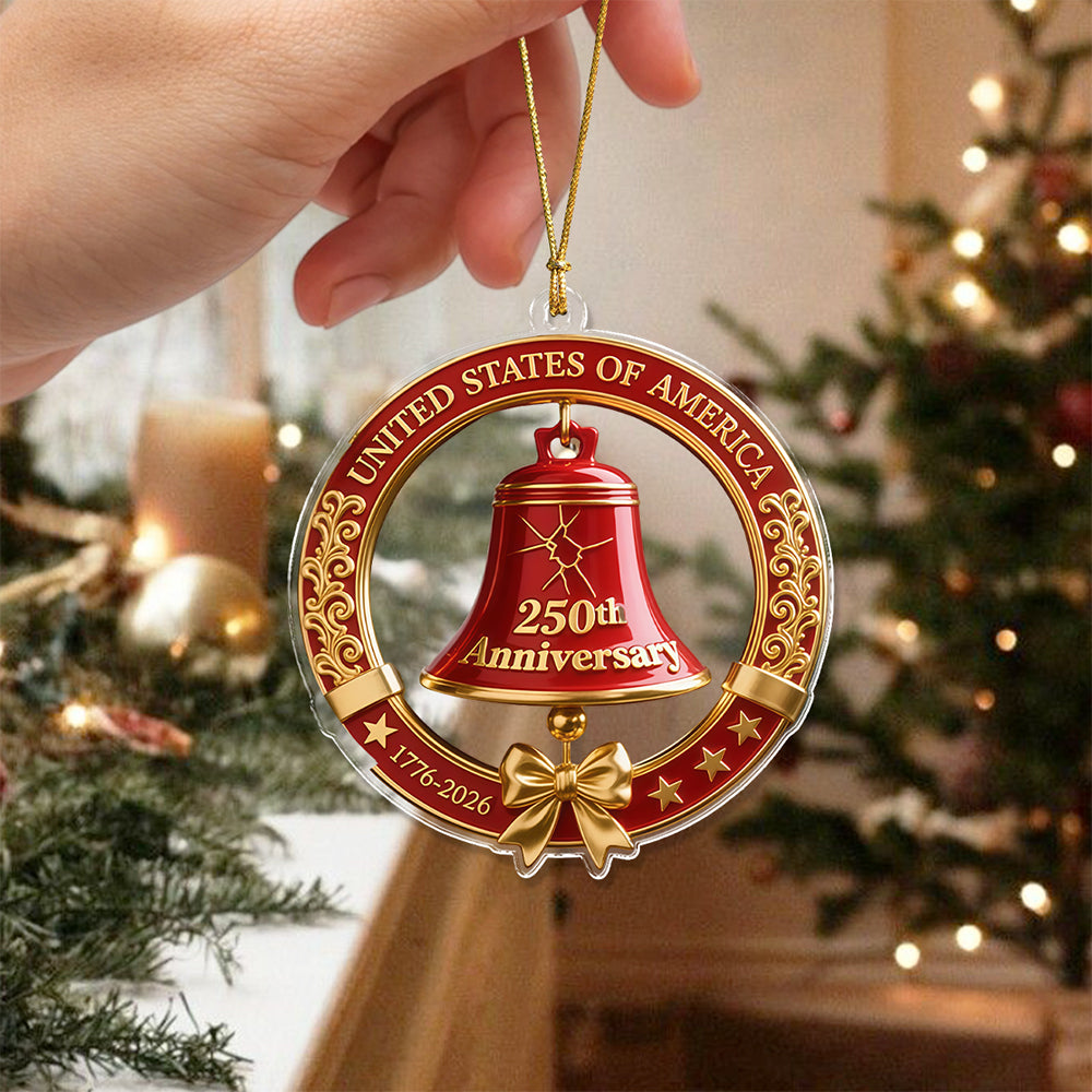 USA 250th Anniversary Red Bell Acrylic Ornament LM32 895863
