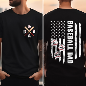 Custom Baseball Dad Shirt with Kids Name Back & Front Dark Shirt CH07 895870