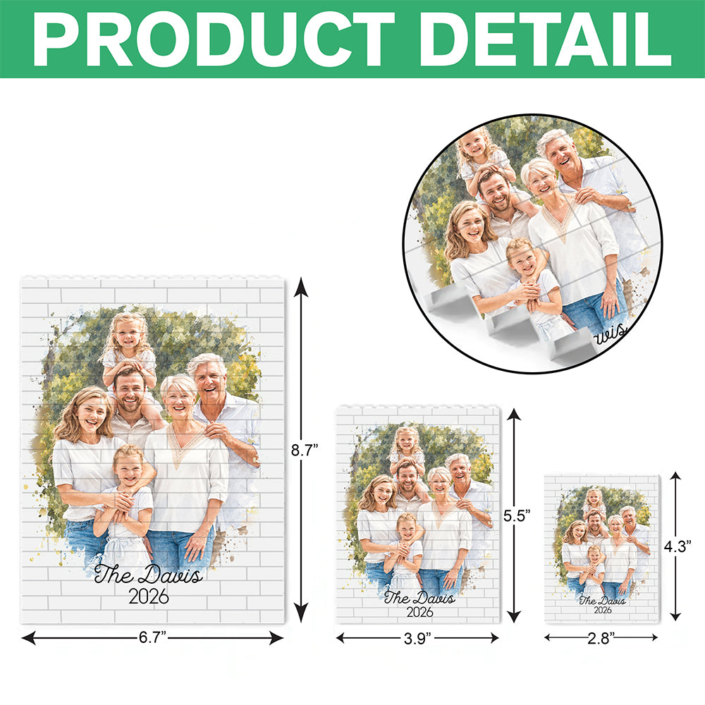 Personalized Photo Family Watercolor Building Brick Blocks Christmas Gifts HA75 919048