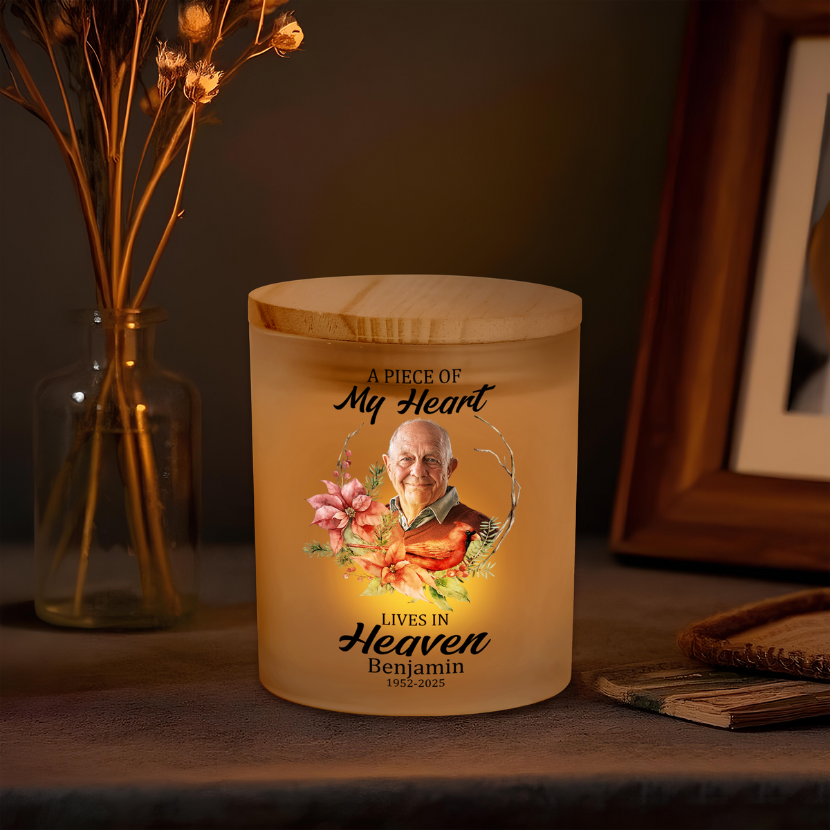 Custom Photo Dad Mom In Heaven Memorial Glass Jar With LED Candle LM32 893495