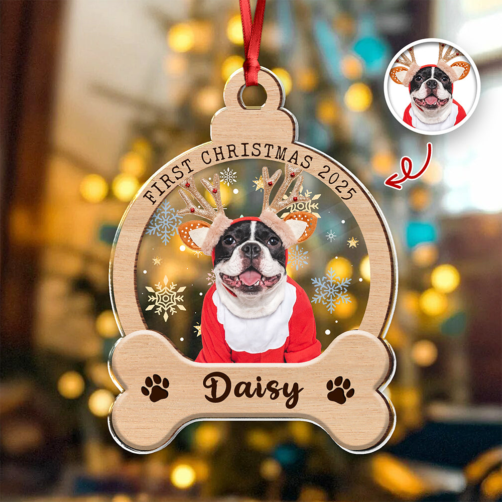 Custom Photo Dog First Christmas Wood And Acrylic Ornament HA75 897042