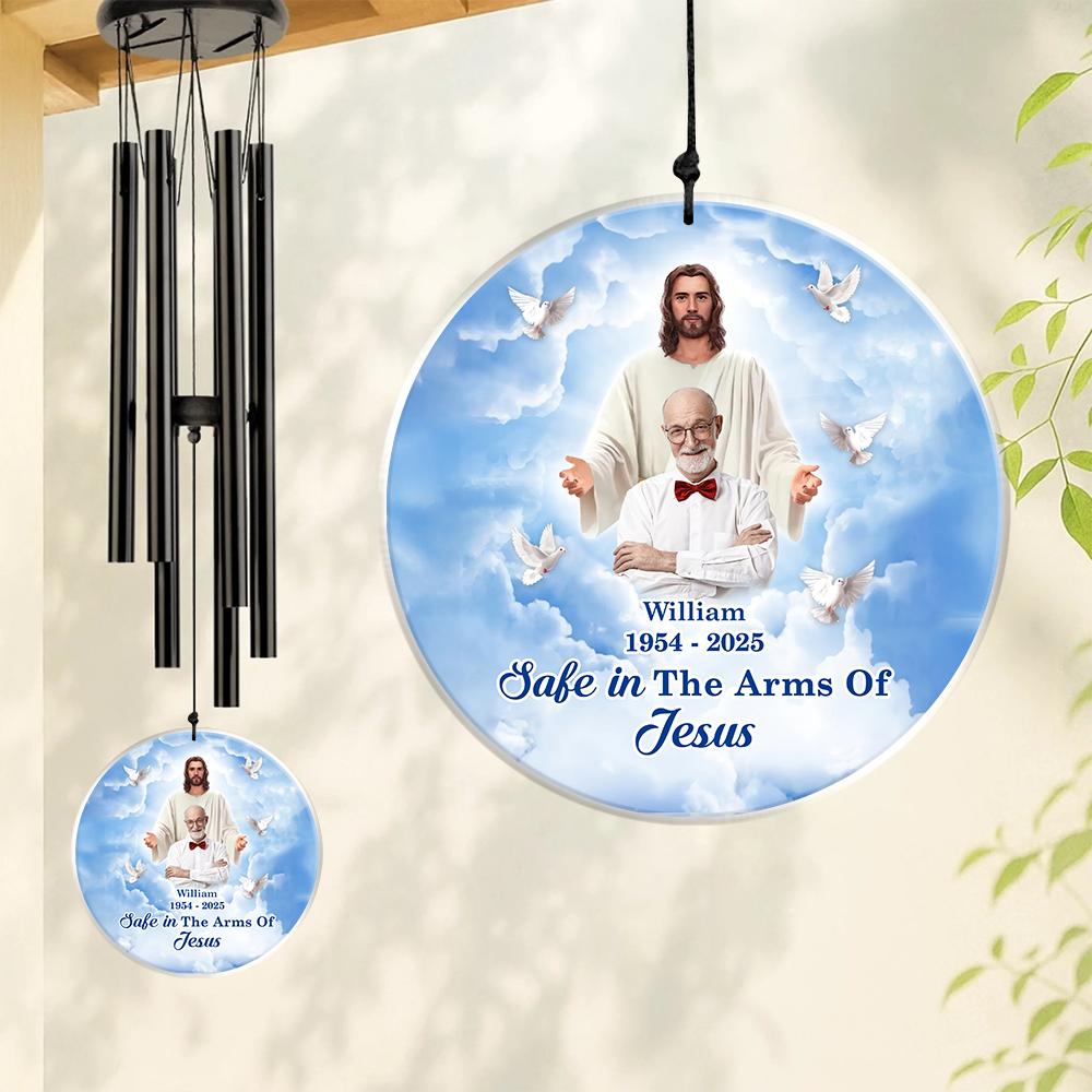 Safe In The Arms Of Jesus - Personalized Dad Mom Memorial Photo Acrylic Wind Chimes CH07 896408