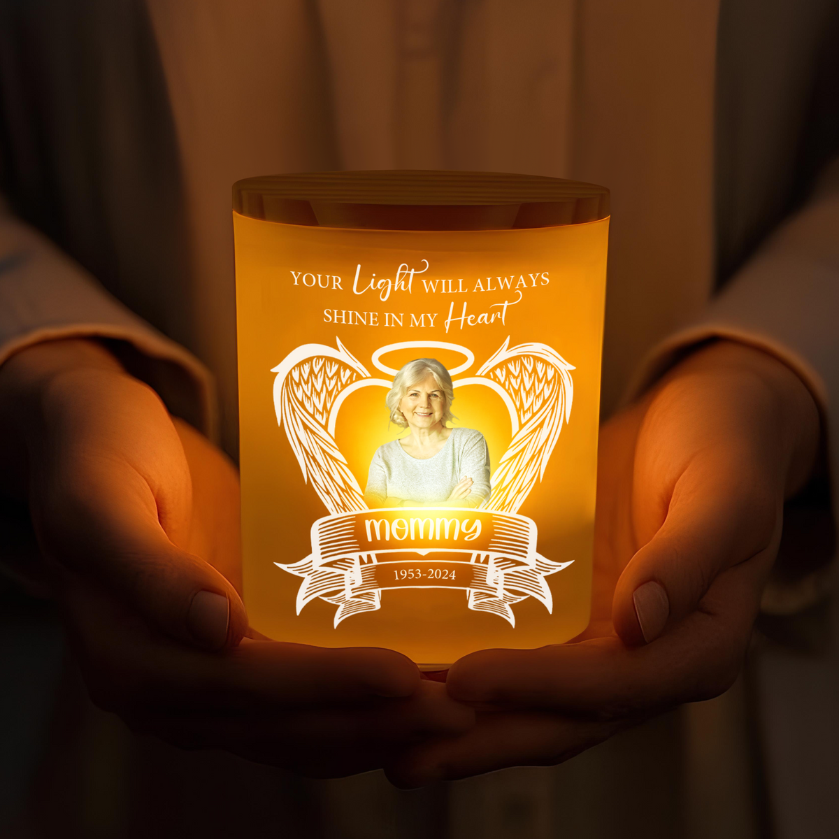 Custom Photo Your Light Will Always Shine In My Heart Memorial Glass Jar With LED Candle HO82 893828