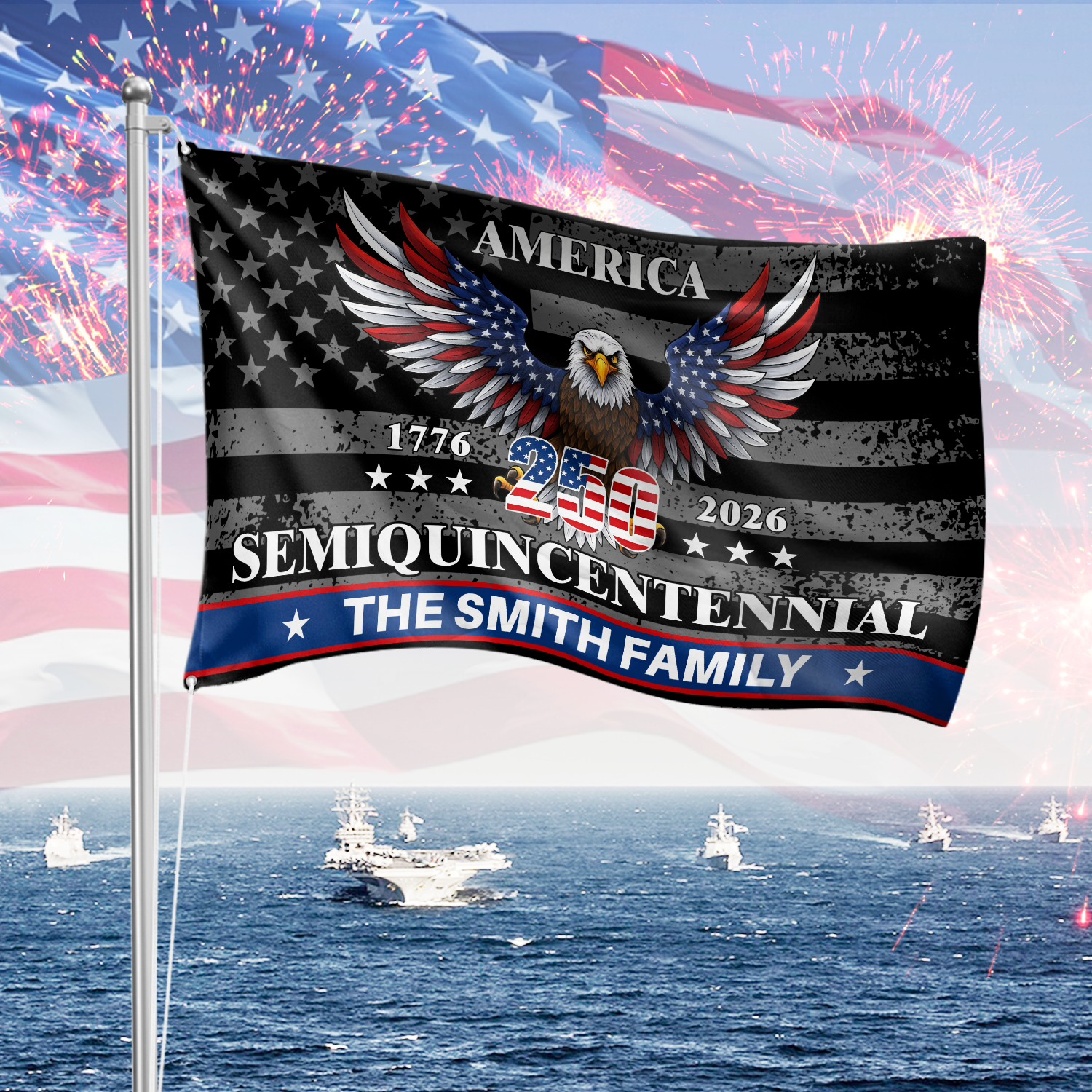 Custom Family Name America Eagle 250th Anniversary Semiquincentennial 1776-2026 Patriotic House Flag CH07 899582