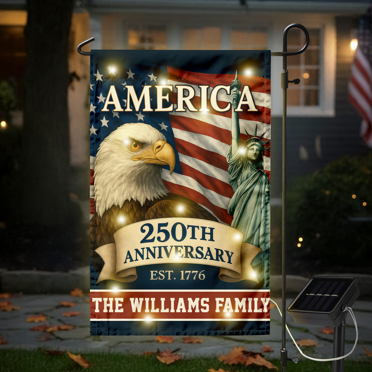 Custom Family Name Celebrate America 250th Anniversary LED Garden Flag Patriotic Gifts CH07 899152