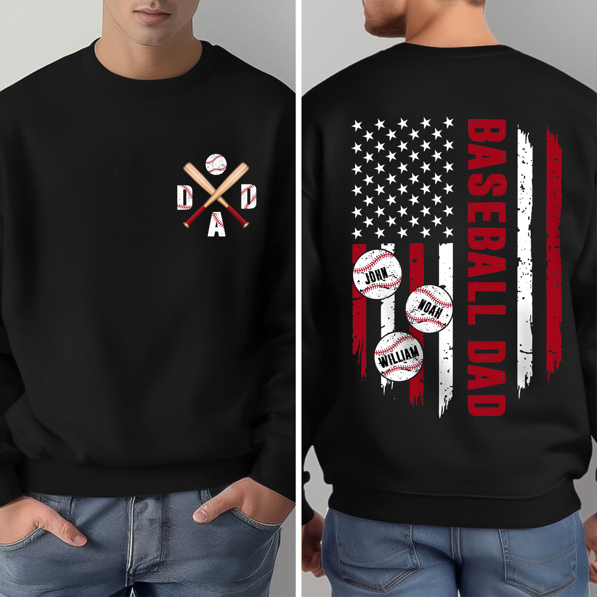 Custom Baseball Dad Shirt with Kids Name Back & Front Dark Shirt CH07 895870