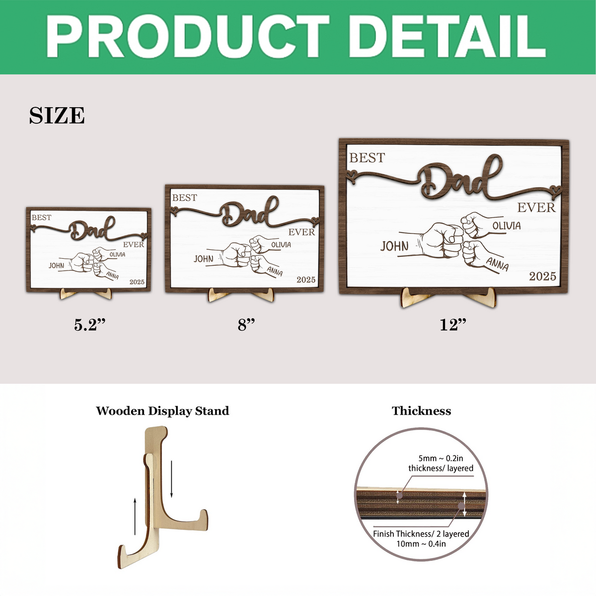 Personlaized Kid's Name Best Dad Ever 2-Layered Wooden Plaque With Stand HO82 893982