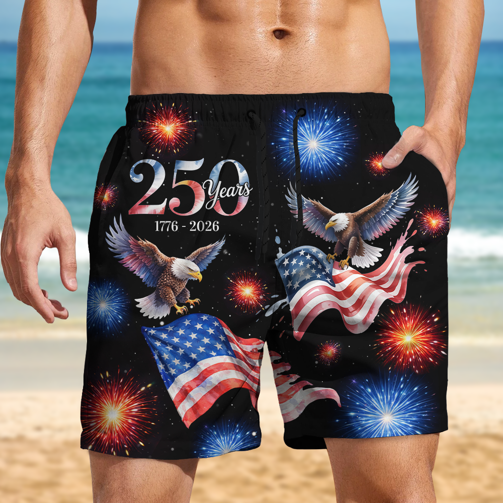 250 Years 1776 - 2026 Patriotic Eagle Beach Short HA75 921052