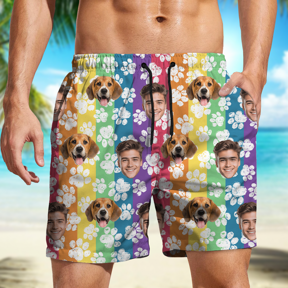 Custom Photo Paw Pattern Beach Shorts - Custom Funny Pet Lover Gift CH07 910558