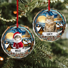Custom Photo and Name Christmas Cat Circle Glass Ornament HA75 897244