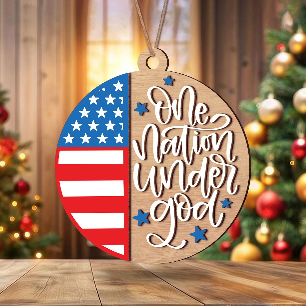 One Nation Under God America 250th Birthday 2 Layer Wooden Ornament LM32 895473