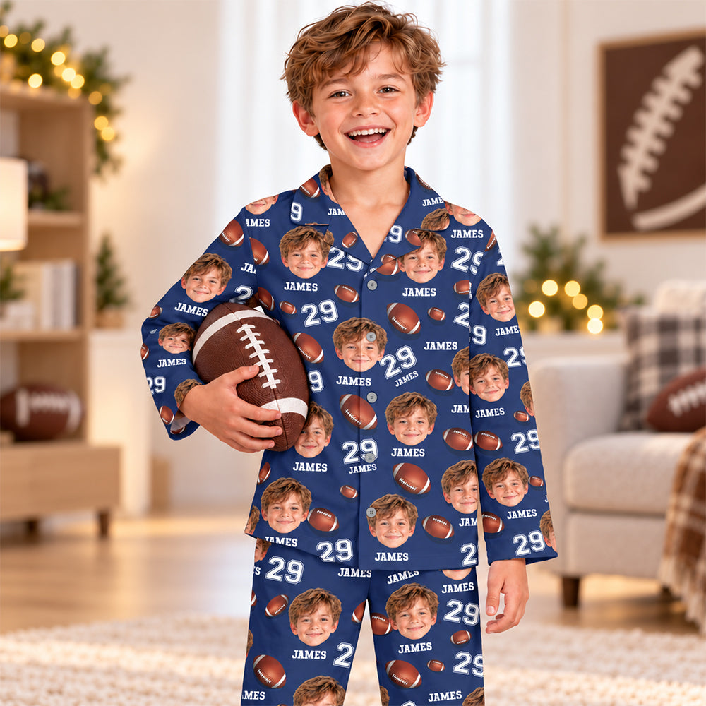 Custom Photo, Name And Number Football Kid Pajamas HA75 919396