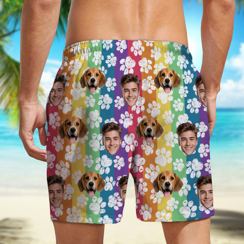 Custom Photo Paw Pattern Beach Shorts - Custom Funny Pet Lover Gift CH07 910558