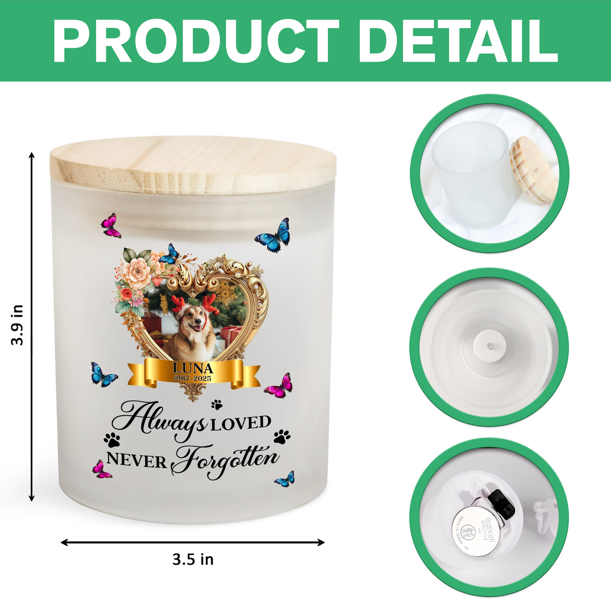 Custom Photo Pet Always Loved Never Forgotten Glass Jar With LED Candle HO82 893826
