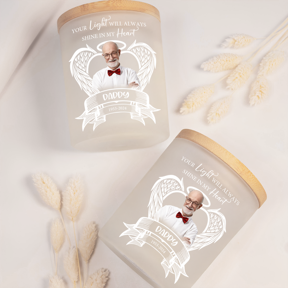 Custom Photo Your Light Will Always Shine In My Heart Memorial Glass Jar With LED Candle HO82 893828