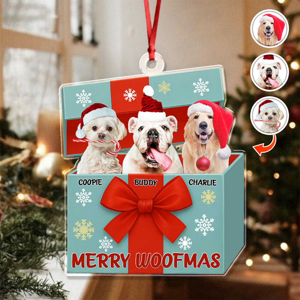 Custom Dog Photo Merry Woofmas Acrylic Ornament Gift For Dog Lovers HO82 900008