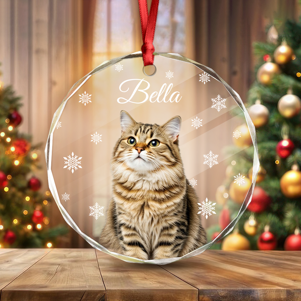 Custom Photo Cat Glass Ornament For Christmas HA75 897240
