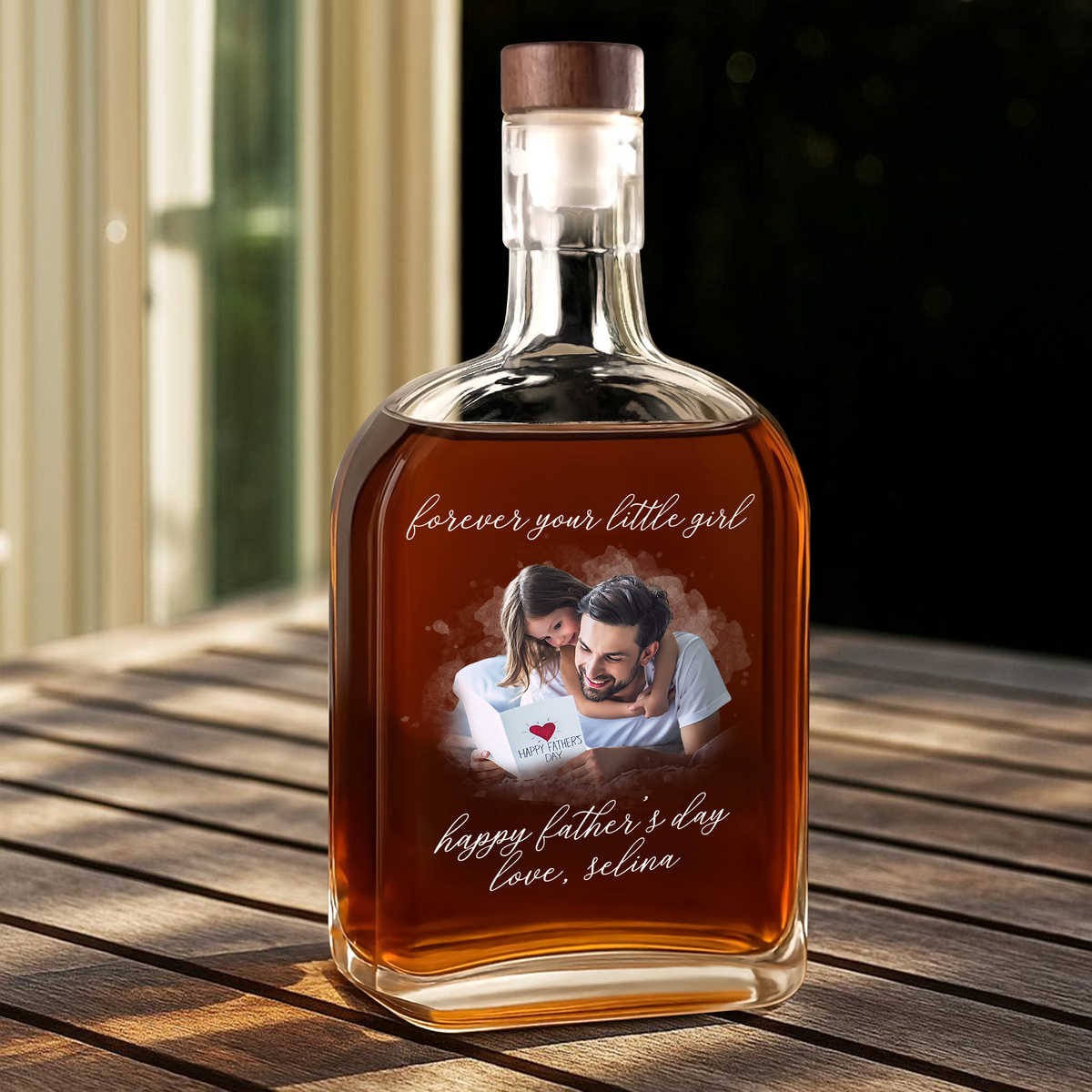 Custom Photo Forever Your Little Girl, Little Boy & Dad Family Whiskey Bottle HO82 894062