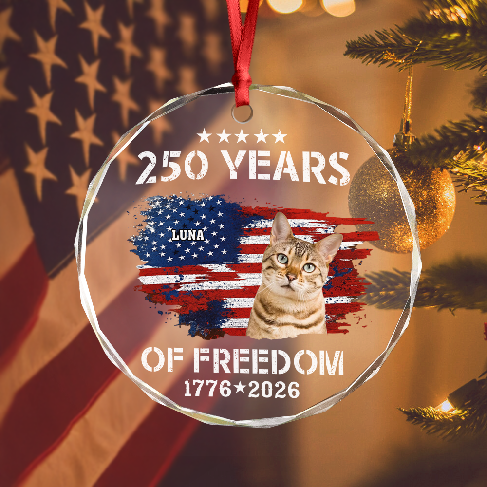Custom Cat Photo American 250th Anniversary Glass Ornament LM32 895197